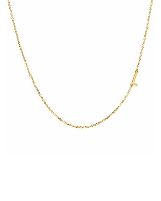 9k YG Diamond Cut Trace Chain 1.1mm Wide with Letter L (6.5x3.5mm) 45cm with Adjustable Finding