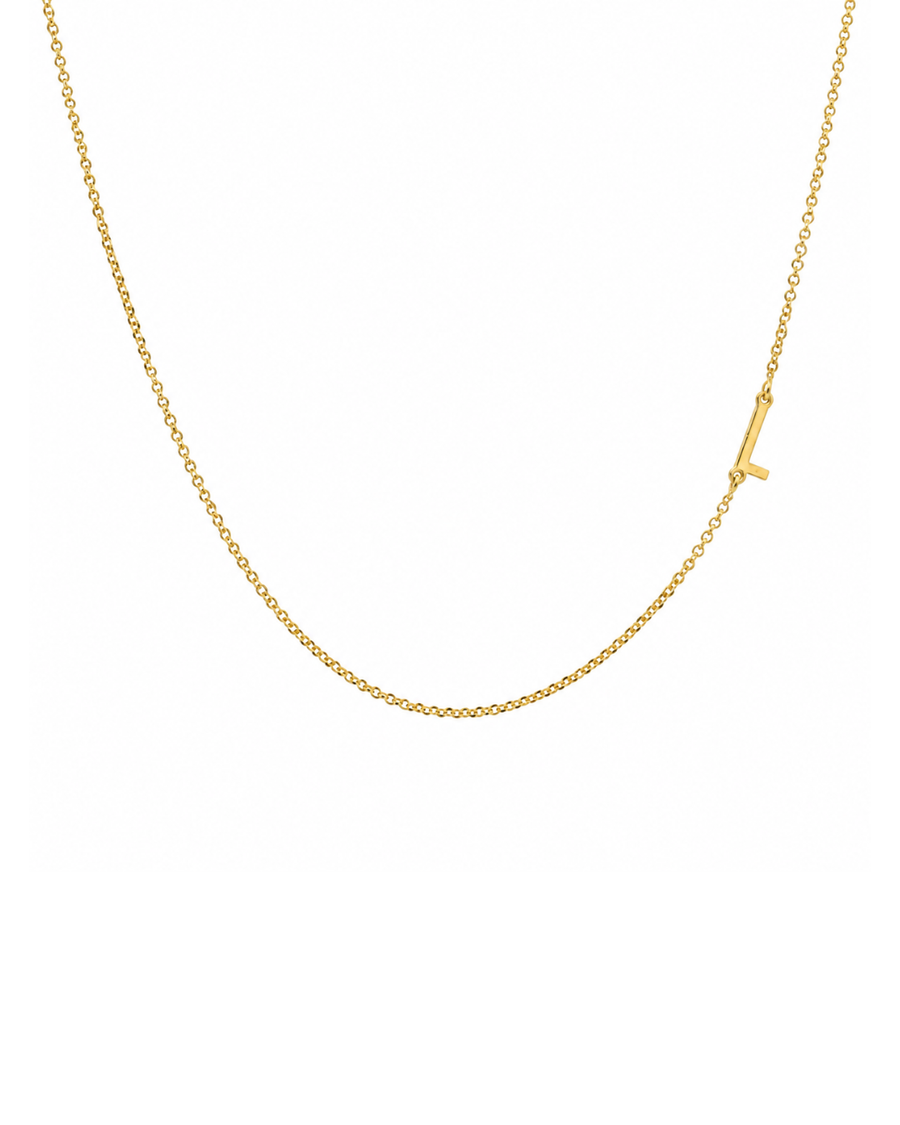 9k YG Diamond Cut Trace Chain 1.1mm Wide with Letter L (6.5x3.5mm) 45cm with Adjustable Finding