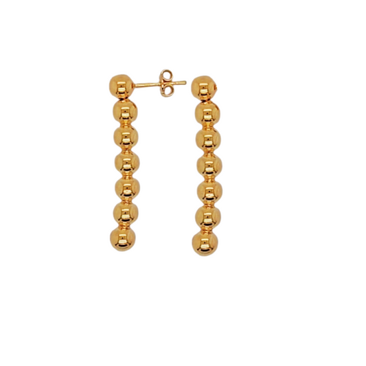 9k YG 6mm Ball Drop Studs, 4cm Drop