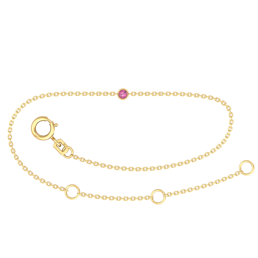 9k YG Oval Link October Pink Tourmaline Bracelet 1.4mm Wide 19.5cm . Bezel Set with 1PTOUR=0.06ct, O-Rings at 16.5 & 18cm