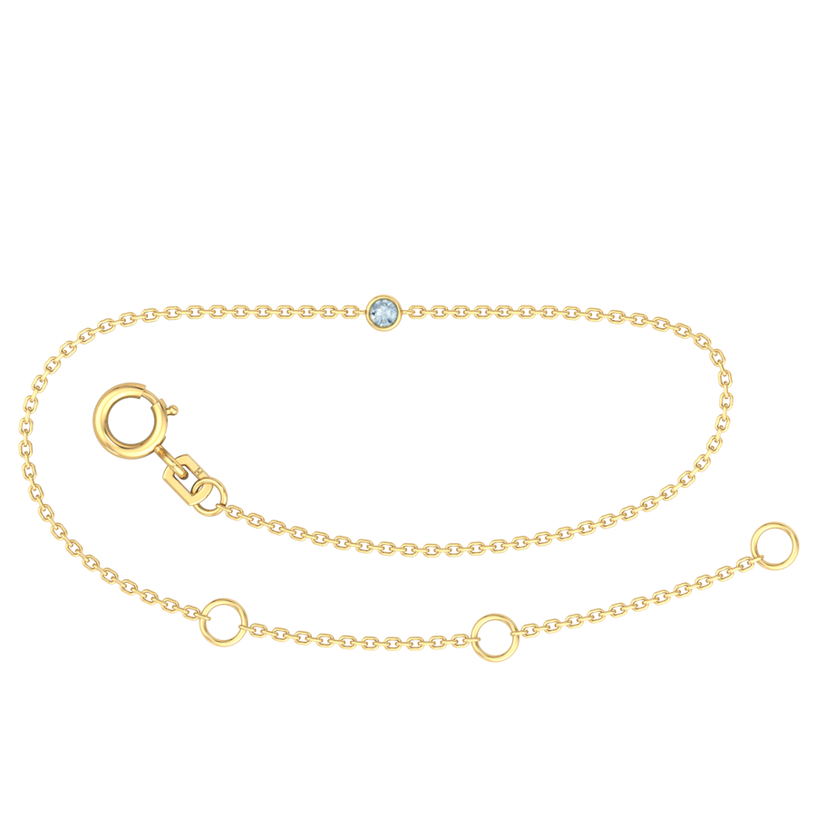 9k YG Oval Link March Aquamarine Bracelet 1.4mm Wide 19.5cm . Bezel Set with 1AQ=0.04ct, O-Rings at 16.5 & 18cm