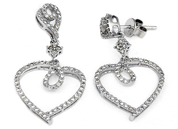18k WG Diamond Drop Heart Stud Earrings 150D=0.80ct