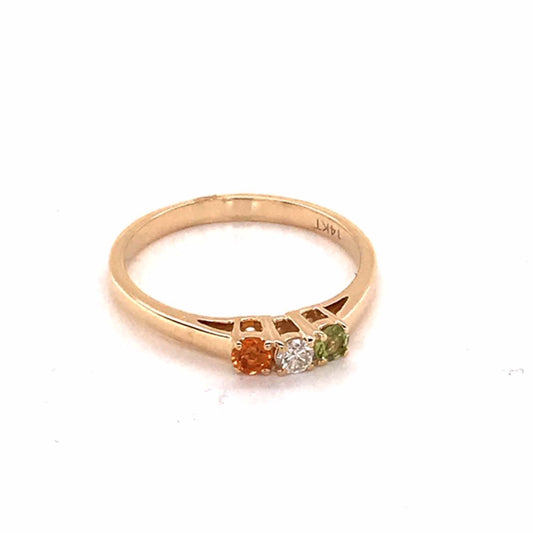 14k YG Gold Ring. Set with Peridot=0.08ct  Diamond= 0.085ct and Citrine 0.08ct. Size P