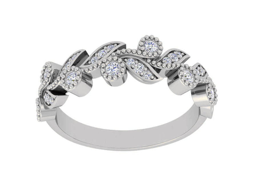 "Lucy" 9k WG Diamond Flower Band Ring. 28D=0.22ct. Size O