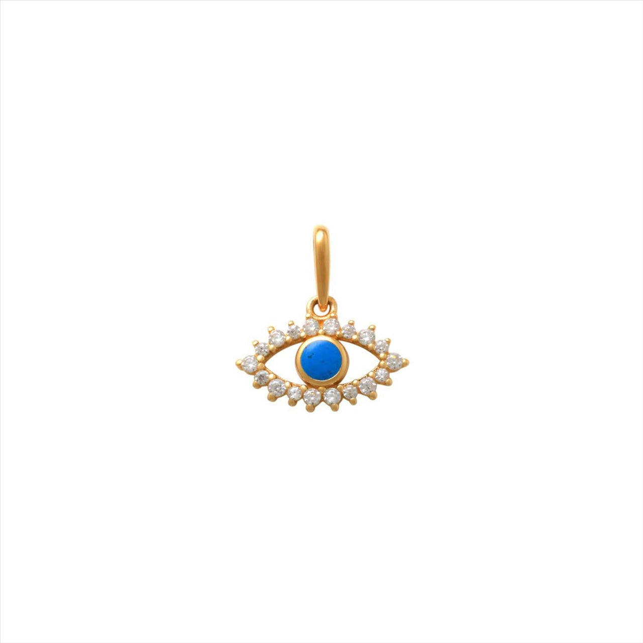 9k YG CZ & Enamel Evil Eye Pendant 7x12mm