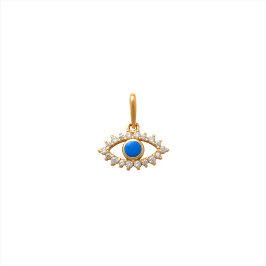 9k YG CZ & Enamel Evil Eye Pendant 7x12mm