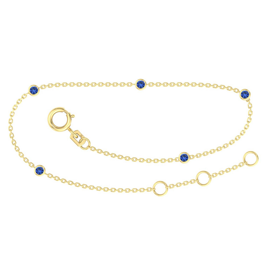 9k YG Solid Oval Link Blue Sapphire Bracelet 1.4mm Wide 19.5cm . Bezel Set with 5Sa=0.35ct, O-Rings at 16.5 & 18cm.