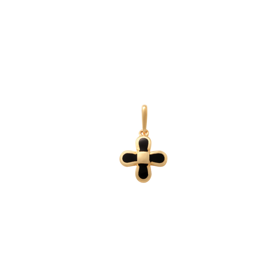 9k YG Black Expoxy Cross Pendant 12mm