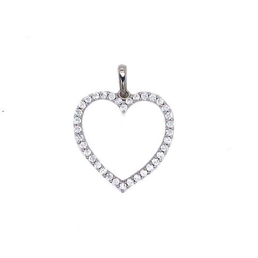 9k WG CZ Heart Pendant 18mm x 20mm