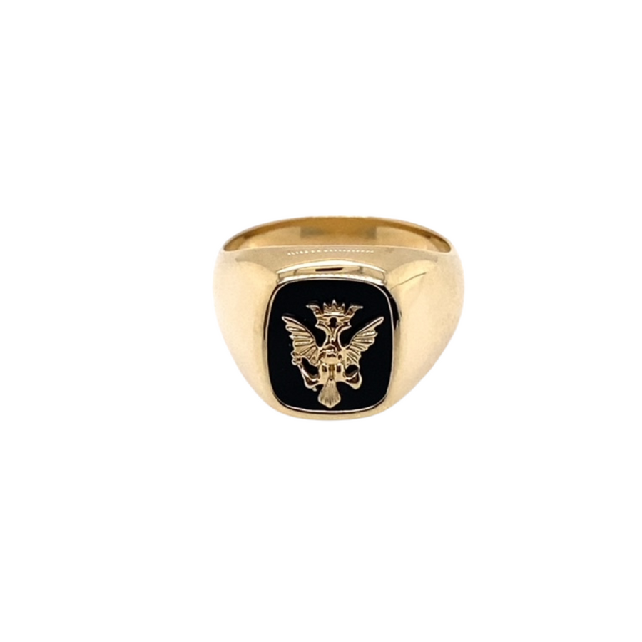 9k 12 x 10mm Cushion Black Onyx with 9k Double-Headed Eagle