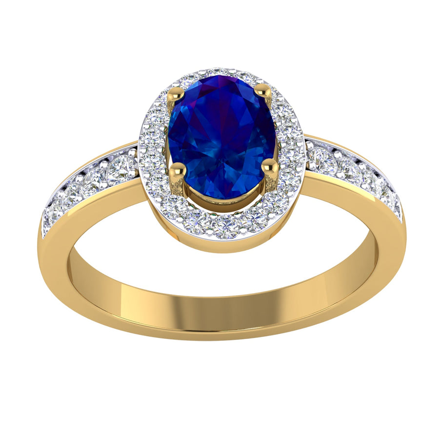 9k YG Created Sapphire & Diamond dress Ring with WG Setting 1 Sapphire=  & 28D=0.30ct Size P