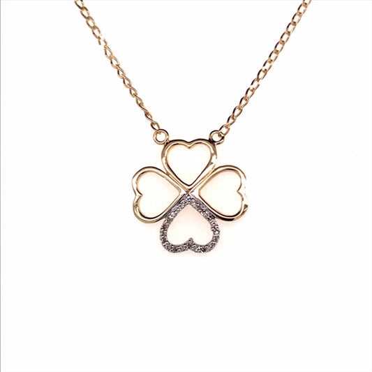 9k YG 4 Leaf Clover Diamond Pendant with Oval Link Chain