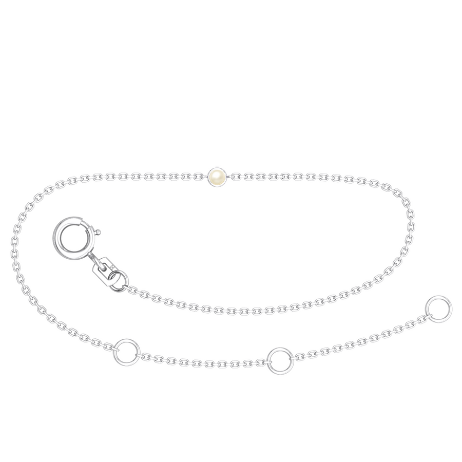9k WG Oval Link Pearl Bracelet 1.4mm Wide 19.5cm . Bezel Set with 1x2.3mm Fresh Water Pearl, O-Rings 2.3mm at 16.5 & 18cm