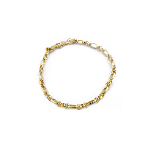 YG 1x3 Oval & Round Belcher Bracelet 4mm wide (priced per gram)