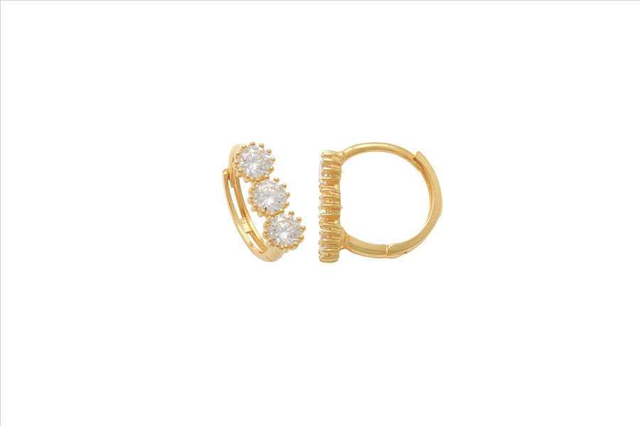 9k YG 3x 4mm CZ Round Huggie Earrings 10mm Diameter.