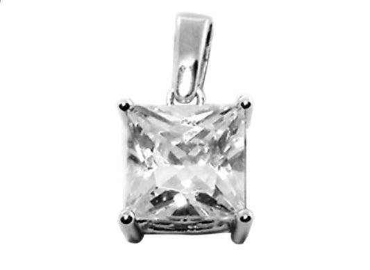 9k WG CZ Claw Set Square Pendant 8mm