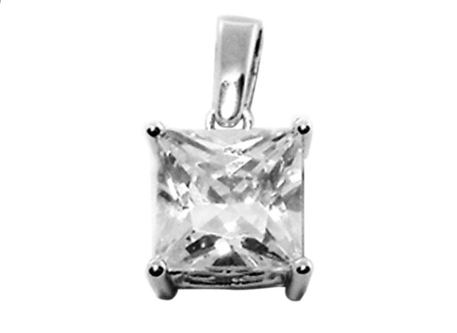9k WG Square Pendant claw set with 1 CZ 8mm