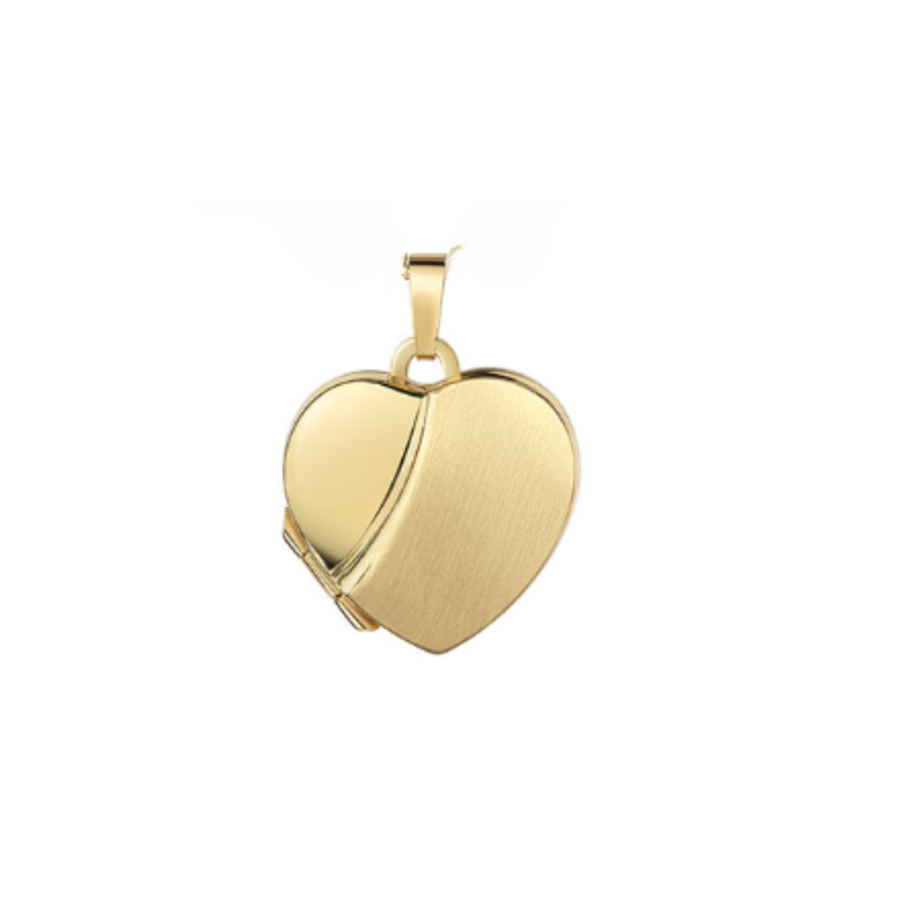 9k YG German Polished Heart Locket with engraved line 20mm