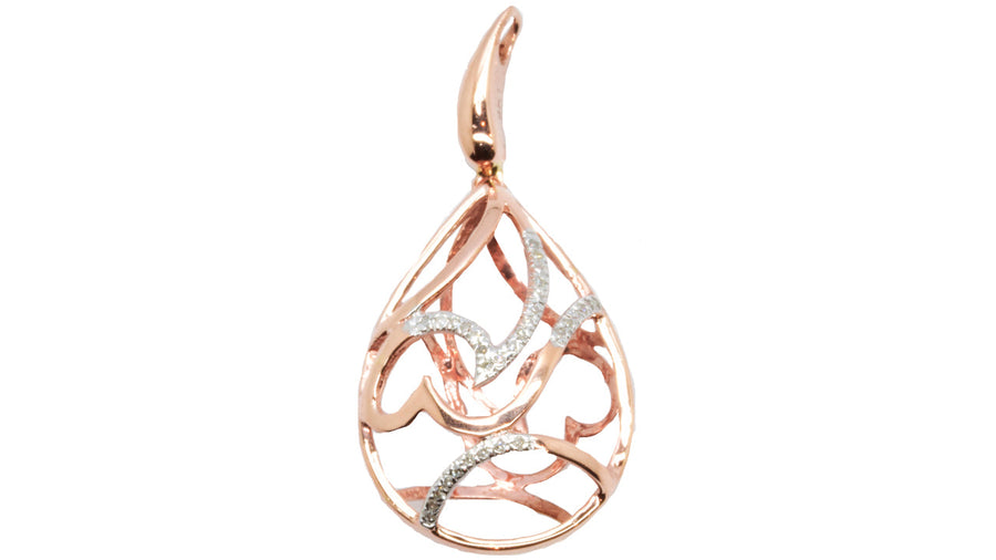 9k RG Diamond Tear Drop Pendant 32D=0.10ct. Grain Set . Meas. 26mm x 18mm