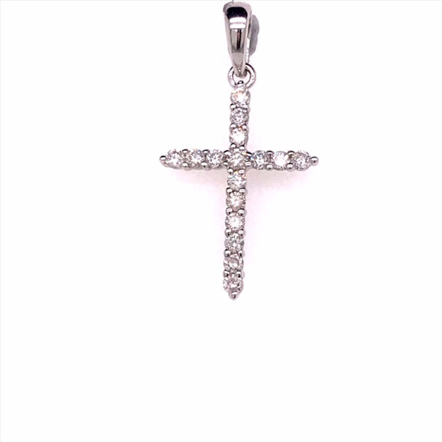 18k WG Diamond Cross Pendant 16D=0.25ct SI3 G Claw Set . Meas. 17x12mm