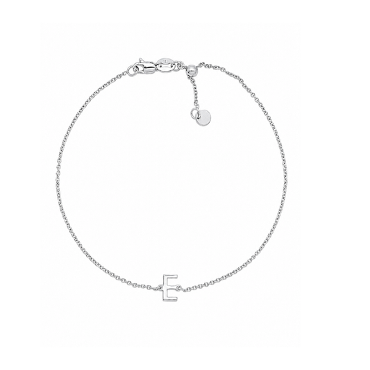 9k WG Diamond Cut Trace Chain 1.1mm Wide with Letter E (6.5x6mm) 45cm with Adjustable Finding