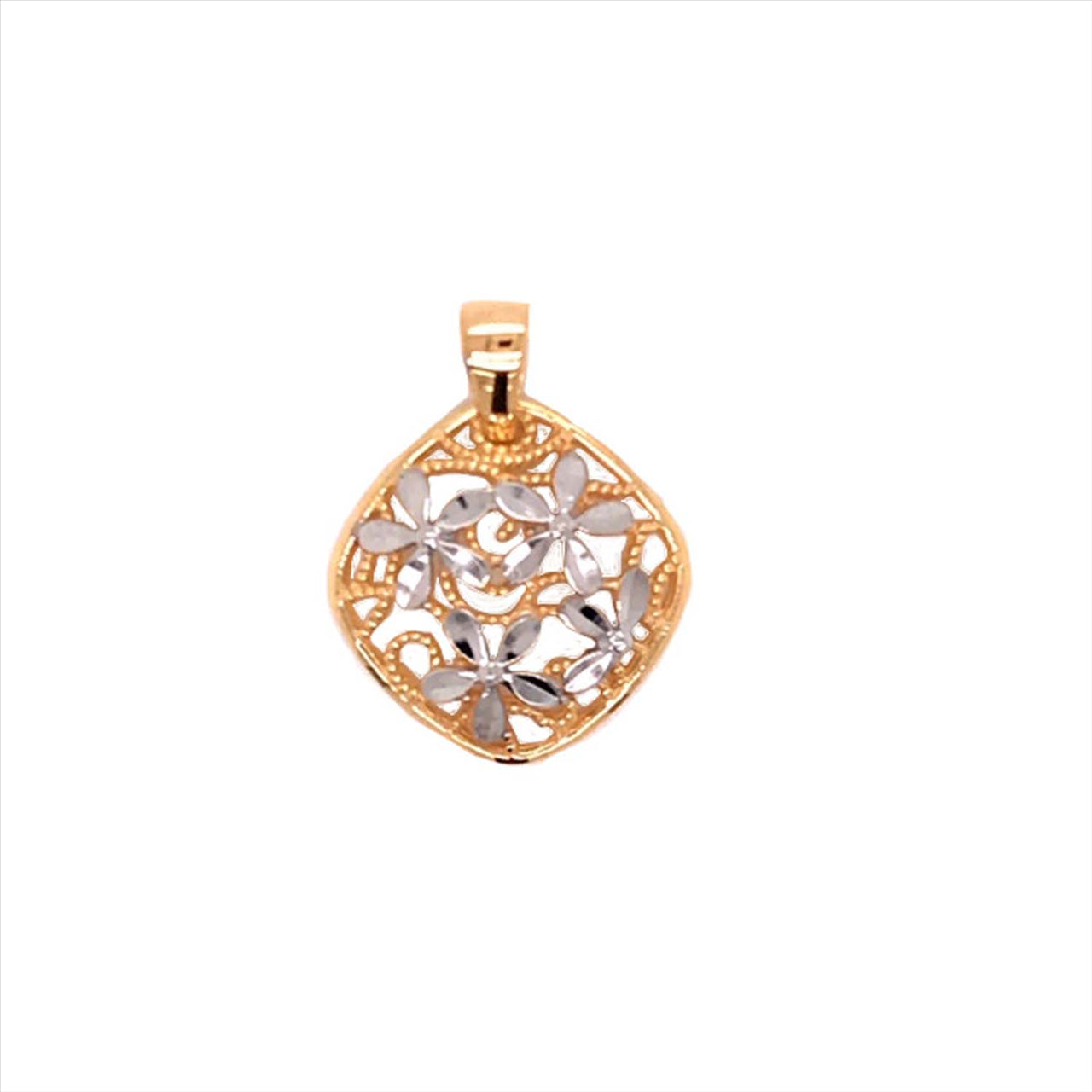 9k 2T Cushion Diamond Cut Flower Pendant 18mm