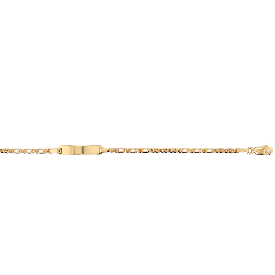 9k YG Italian Solid 3 x 3 Birdseye/Tiger Eye ID Bracelet 2.7mm wide 17cm O-Ring at 15cm Approx 3.50g