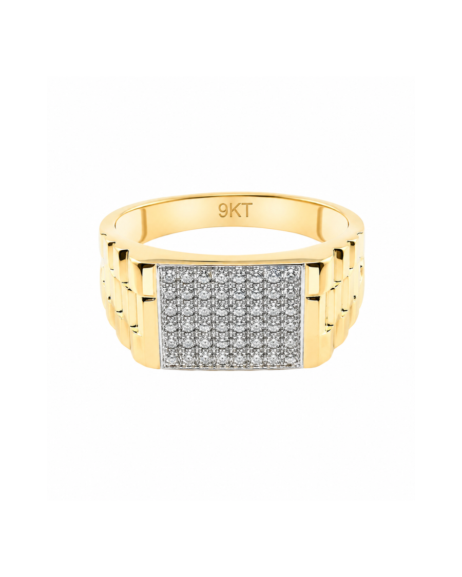 9k 2T Diamond Gents Dress Ring with solid flat back set with 42D=0.42ct SI G-H Size R