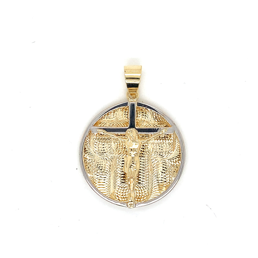9k 2T Round Crucifixion Medallion 25mm