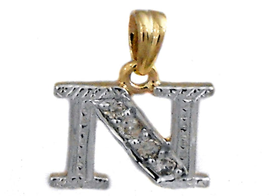 9k YG Diamond Block Letter Pendant N with 4D = 0.05ct 10mm