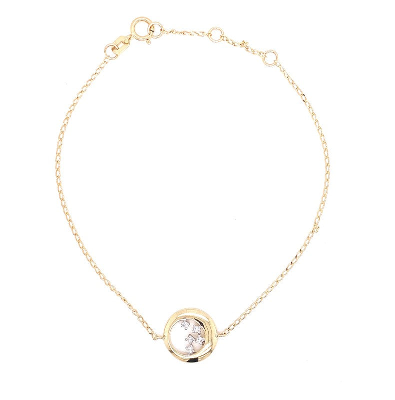 9k YG Oval Link Bracelet 1mm Wide 19cm O-Ring at 17cm & 18cm . With Circle 5D=0.05ct Meas. 11mm