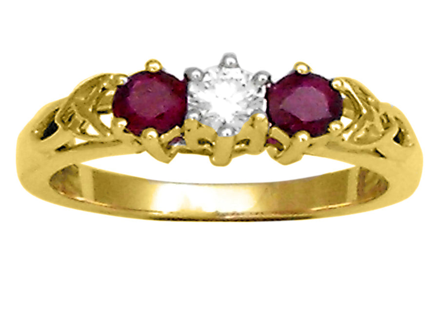 18k YG Ring with WG setting  set with 2 Ruby=0.60ct & 1D=0.235ct  Size M