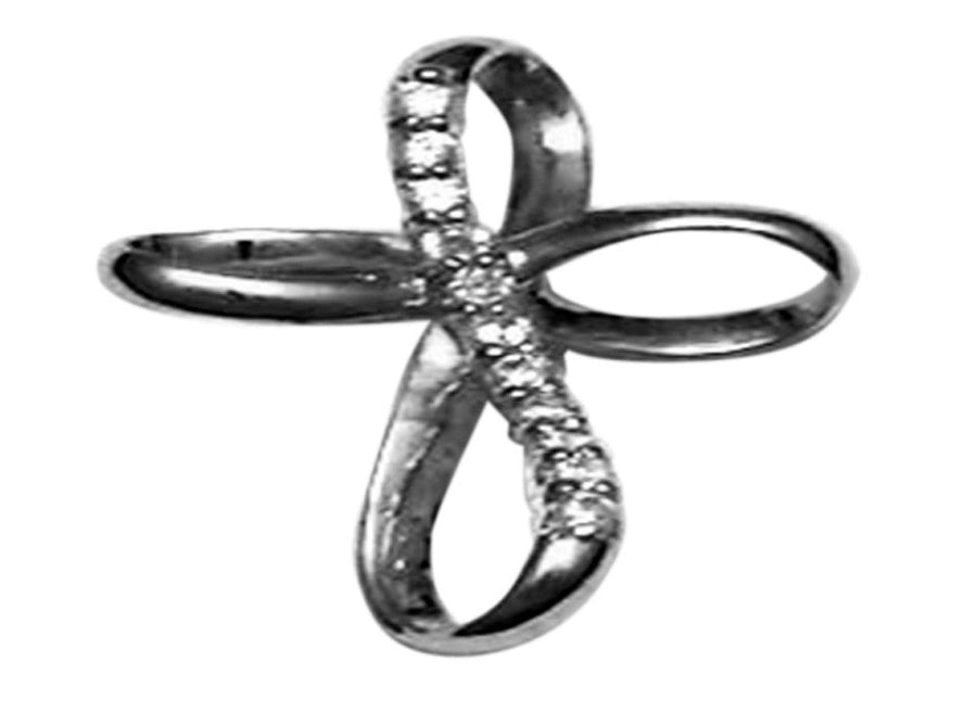 9k WG Solid CZ Infinity Cross Pendant with 11 CZ's 15mm x 10mm