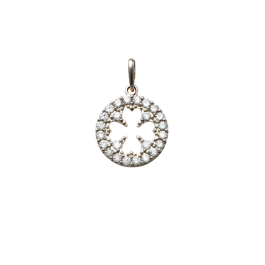 9k WG Circle Pendant 4 Leaf Clover Design in centre set with CZ's 12mm