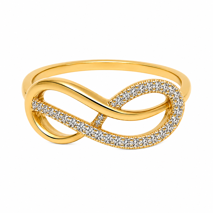 9k YG Infinity Ring  set with 64D=0.13ct. Size M.
