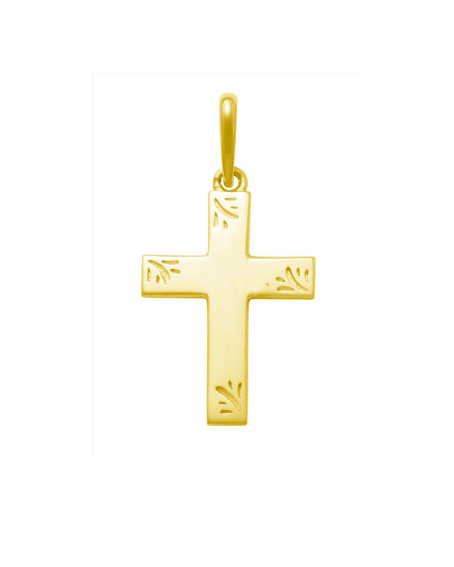 9k YG Solid Patterned Flat Cross Pendant (Replaces 9kCR882) 15mm x 10mm