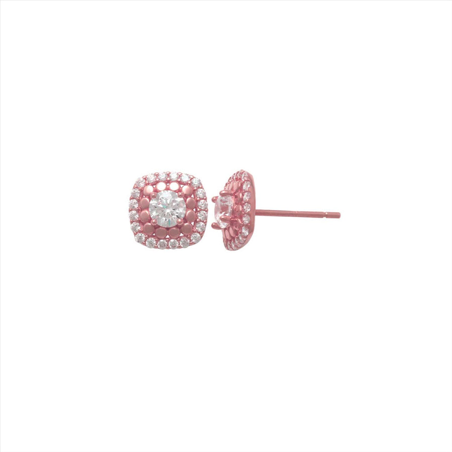 9k RG CZ Cushion Shape Cluster Stud Earrings 7.8mm