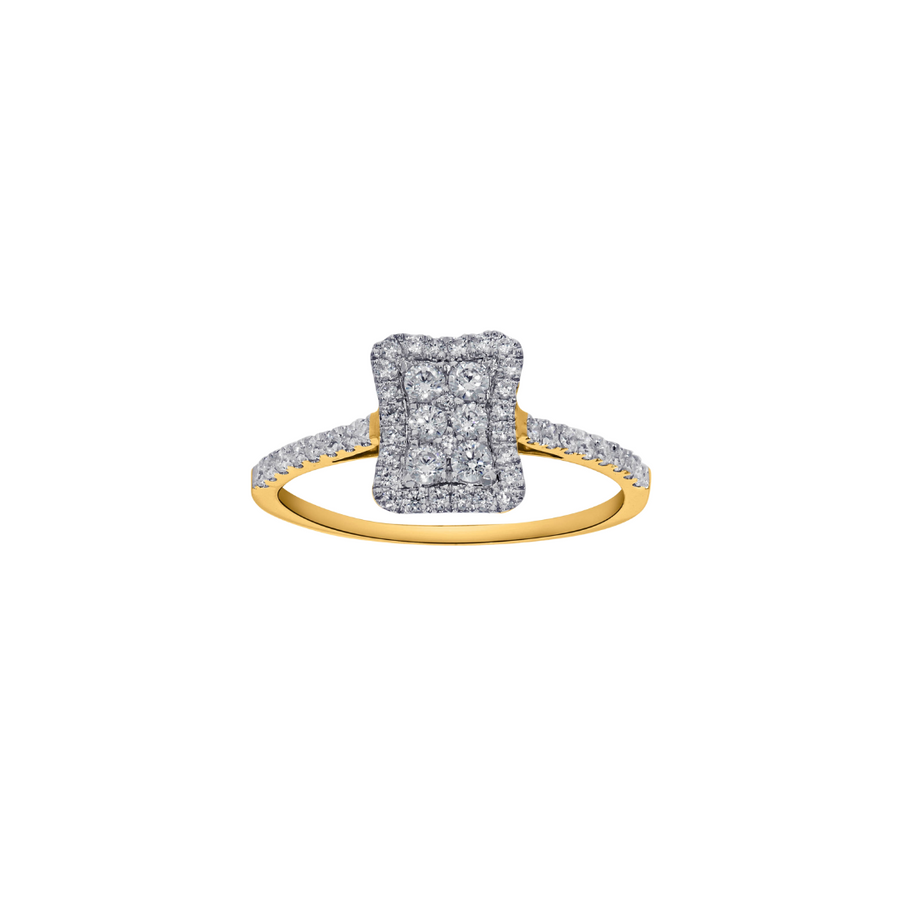 9k YG Elongated Cushion Diamond Engagement Ring 48D = 0.44ct. Size M