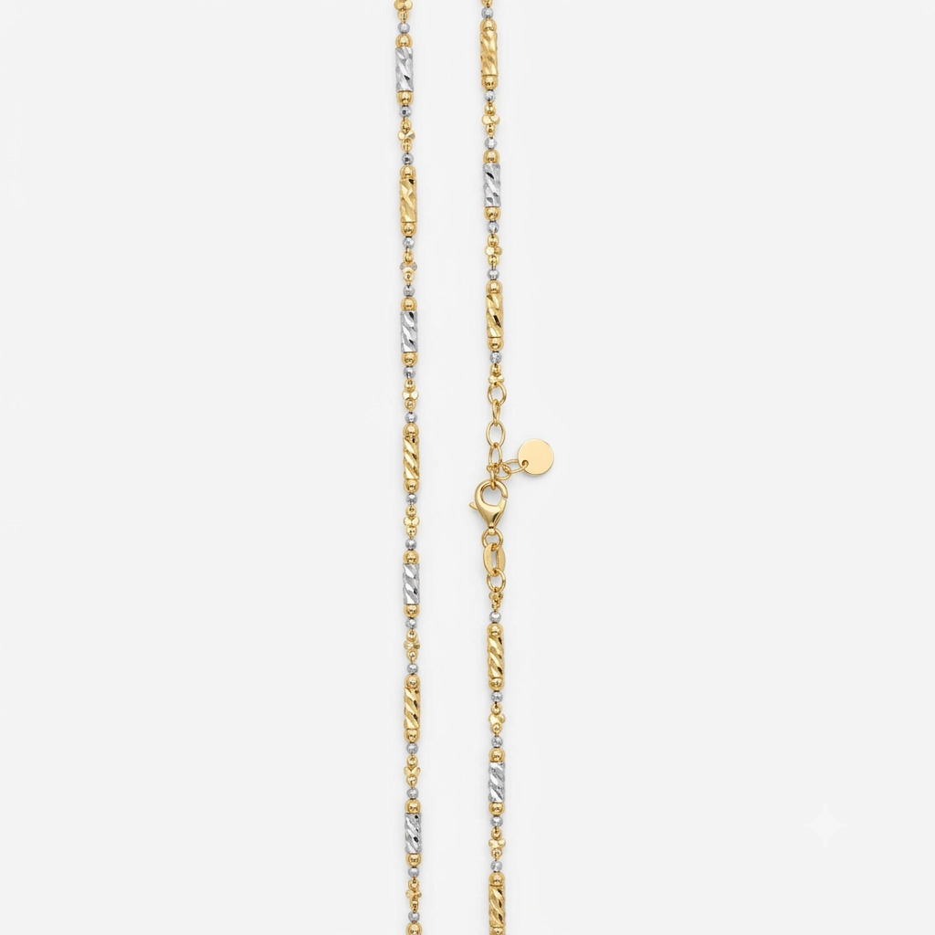 18k 2T Rectangle & Ball Design Chain 2.5mm wide 45cm (O ring at 43cm)  Approx 9.05g