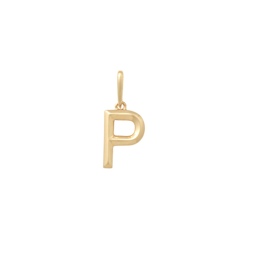 9k YG Block Letter P Pendant. 10.9mm
