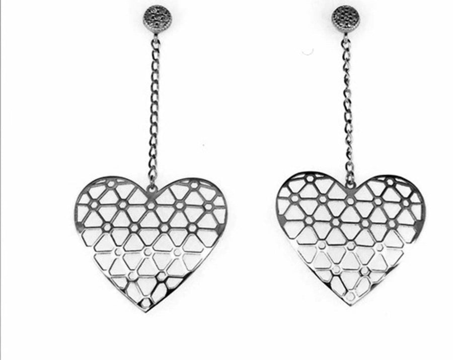 9k WG Diamond Drop Heart Stud Earrings 14D=0.05ct Meas. 17x18mm