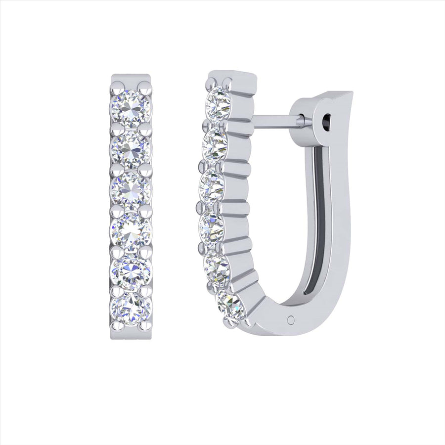 9k WG Diamond U-Shape Huggie Earrings 12x5.7mm Diameter. Claw set with 12D=0.50ct. 2.3mm Wide