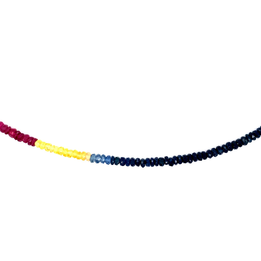 18k WG Multi-Coloured Ruby Emerald & Sapphire Faceted Bead Chain 45cm (incl 2cm adjustable links) approx 42.4ct