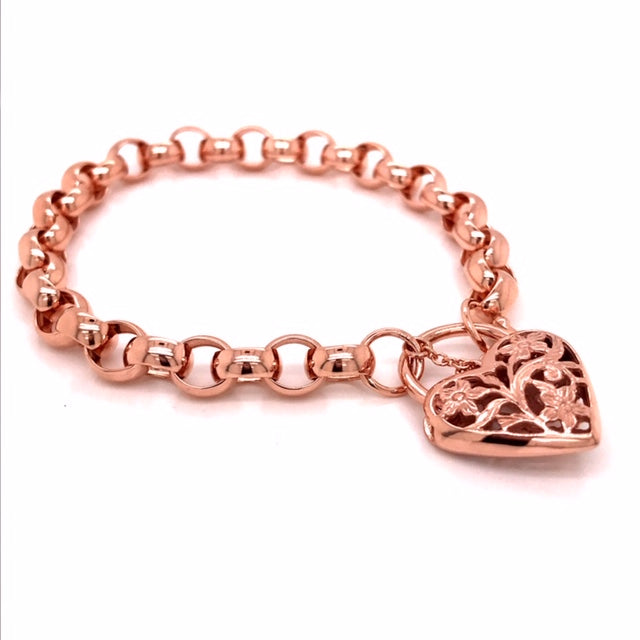 9k RG Solid Oval Polished Belcher Bracelet with 7.0 x 8.0mm link 19cm with Padlock. Approx. 13.6g