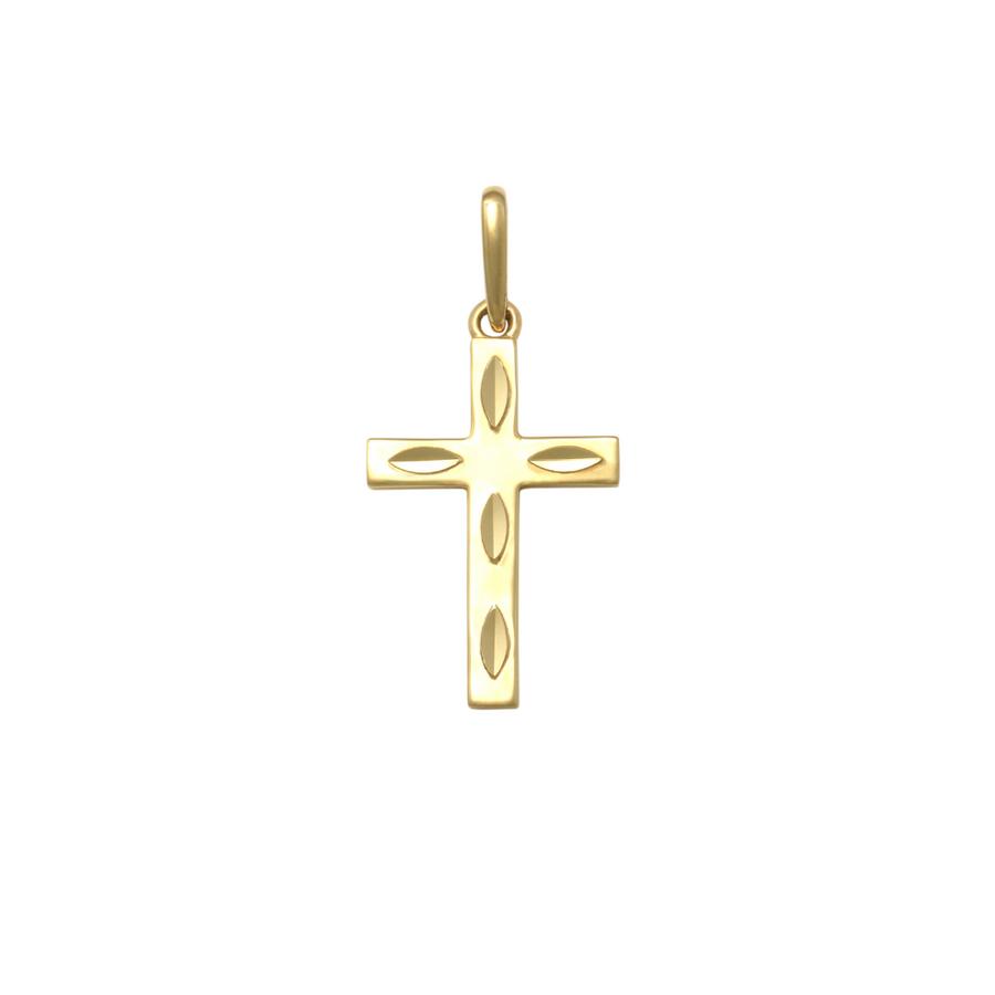 9k YG Patterned Cross 15x9.5mm