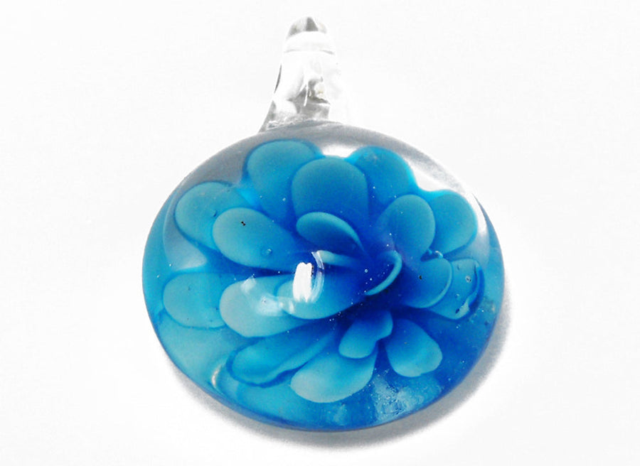 Glass Pnd Round Blue Flower in Centre Design.