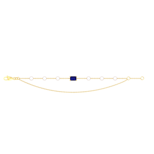 9k YG FWP & Tanzanite Bracelet 18cm (15+3cm adjustable links). 6x 4mm Round Pearls & 1TANZ(6x4mm)=0.58ct Claw Set.