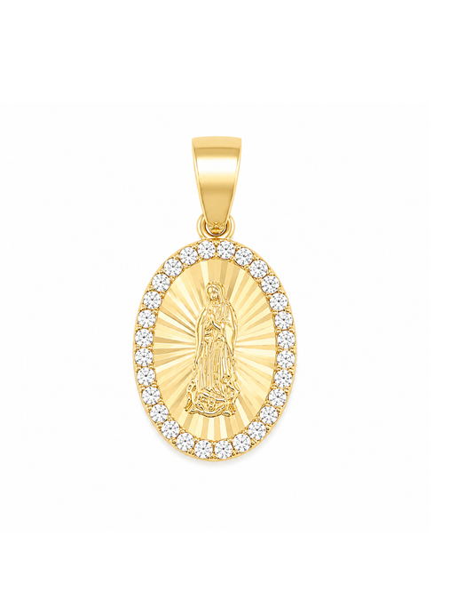9k YG CZ Radiant Oval Miraculous Madonna Pendant (15x11mm)