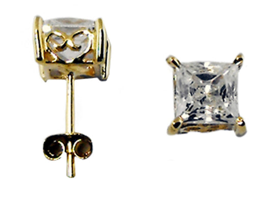 CZ 4 Claw Princess Cut Stud