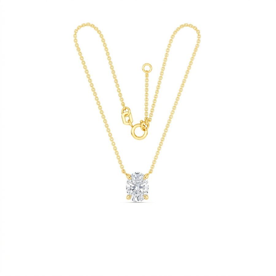 9K YG 1.4mm Oval Link Chain with 1 Oval Lab Diamond Approx 2.08ct IGI Certified. Chain 45cm with O-Ring at 42cm
